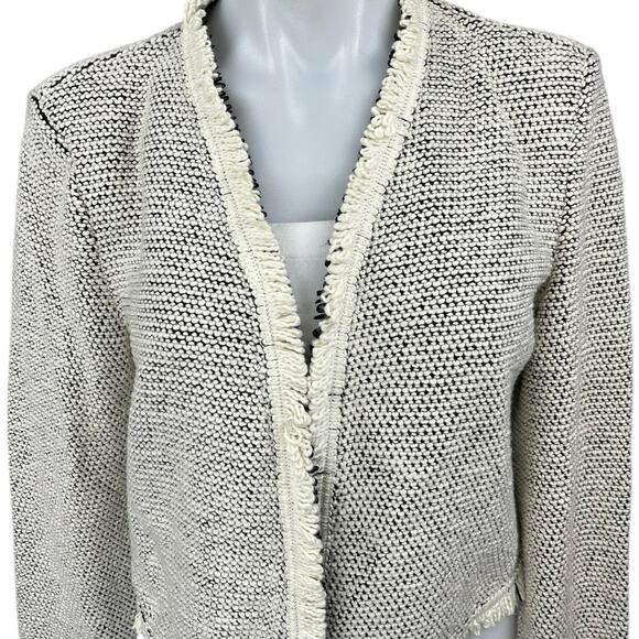 Bagatelle Gray Metallic Tweed Long Sleeve Open Front Fringe Blazer Coat Jacket S - Picture 3 of 5